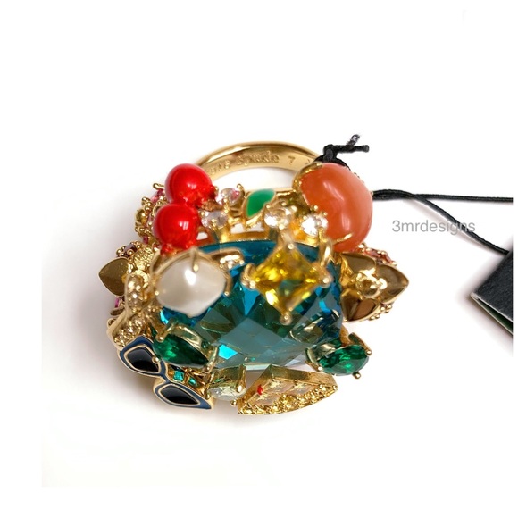 NWT Kate Spade ♠️ SWEET TREASURES 12-K Gold Plated Glass Pearl/CZ Crystals Ring - Picture 10 of 12